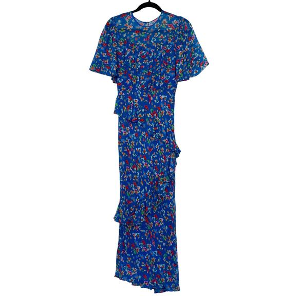 SALONI Blue Vida Ruffled Silk Dress Sz 2 - Picture 4 of 6